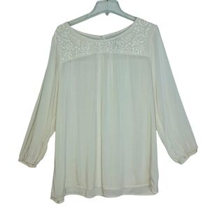 Gap Factory Long Sleeve Embroidered Blouse Sz XL Vanilla Cream